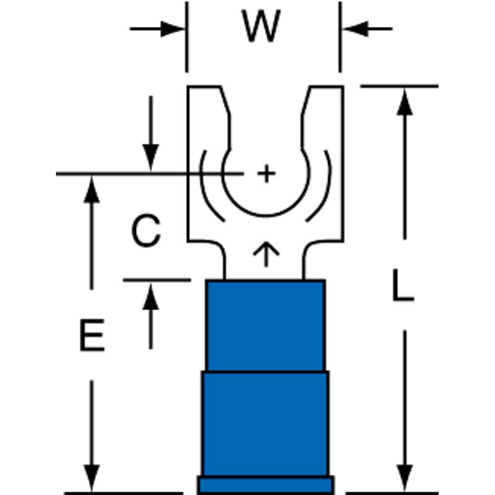 3M - #10 Stud, 16 to 14 AWG Compatible, Partially Insulated, Crimp Connection, Locking Fork Terminal - Caliber Tooling