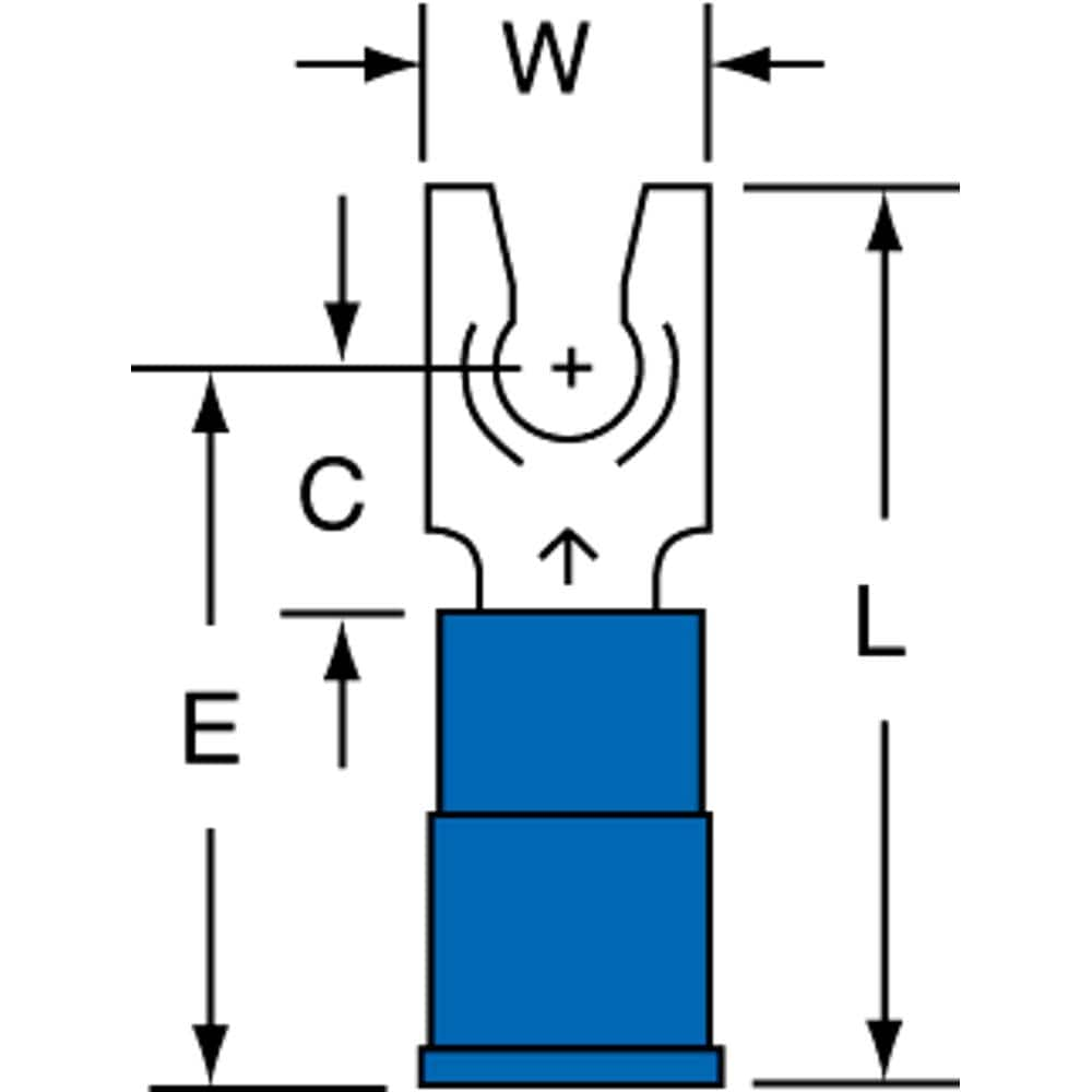 3M - #8 Stud, 16 to 14 AWG Compatible, Partially Insulated, Crimp Connection, Locking Fork Terminal - Caliber Tooling