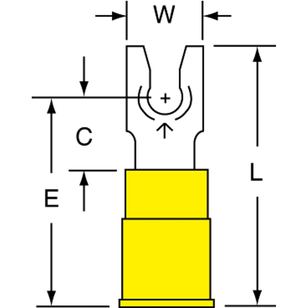 3M - #6 Stud, 12 to 10 AWG Compatible, Partially Insulated, Crimp Connection, Locking Fork Terminal - Caliber Tooling