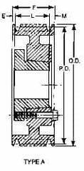 Browning - 1/2 to 2 Bore Diam, 4.95" Outside Diam, QD Bushed V Belt Sheave - 4.2 A Diam Belt Pitch - Caliber Tooling