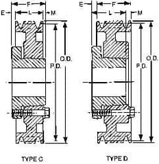 Browning - 1/2 to 1-5/8 Bore Diam, 4.55" Outside Diam, QD Bushed V Belt Sheave - 3.8 A Diam Belt Pitch - Caliber Tooling