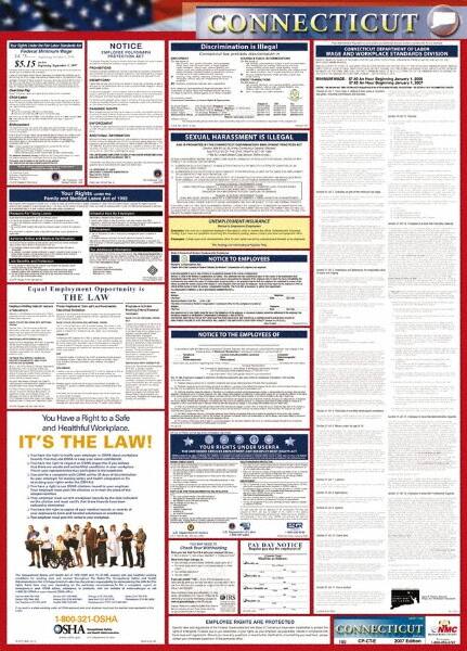 NMC - 24" Wide x 40" High Laminated Paper Labor Law Information Poster - Connecticut Jurisdiction, 0.03" Thick, English - Caliber Tooling