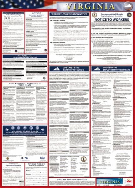 NMC - 24" Wide x 40" High Laminated Paper Labor Law Information Poster - Virginia Jurisdiction, 0.03" Thick, English - Caliber Tooling