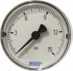 Wika - 2" Dial, 1/4 Thread, 0-15 Scale Range, Pressure Gauge - Center Back Connection Mount, Accurate to 3-2-3% of Scale - Caliber Tooling