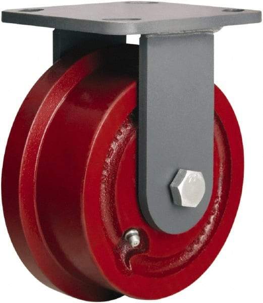 Hamilton - 4-15/16" Diam x 1-7/16" Wide x 6-1/8" OAH Top Plate Mount Rigid Caster - Iron, 1,000 Lb Capacity, Tapered Roller Bearing, 4 x 4-1/2" Plate - Caliber Tooling