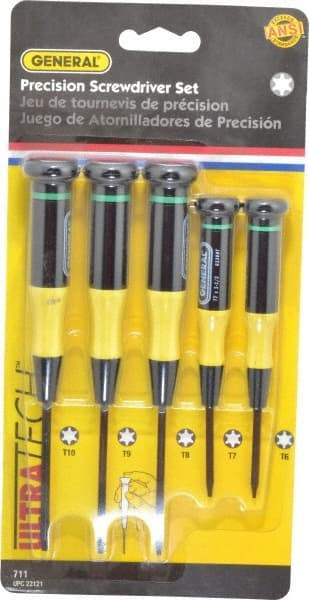 General - 5 Piece T6 to T10 Micro Handle Torx Driver Set - T6, T7, T8, T9, T10 - Caliber Tooling