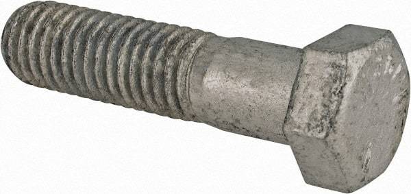 Value Collection - 1/2-13 UNC, 2" Length Under Head Hex Head Cap Screw - Partially Threaded, Grade 5 Steel, Hot Dipped Galvanized Finish, 3/4" Hex - Caliber Tooling