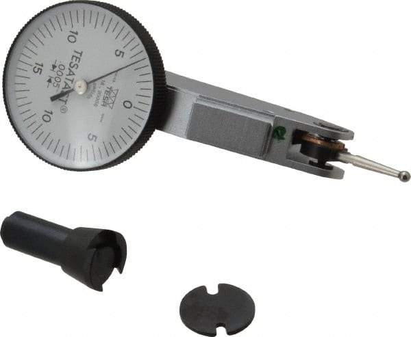 TESA Brown & Sharpe - 0.008 Inch Range, 0 Inch Dial Graduation, Horizontal Dial Test Indicator - 1-1/2 Inch White Dial, 0-4-0 Dial Reading, Accurate to 0.0001 Inch - Caliber Tooling