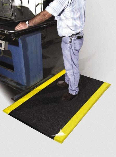 PRO-SAFE - 20' Long x 3' Wide, Dry Environment, Anti-Fatigue Matting - Black with Yellow Borders, Urethane with Vinyl Sponge Base, Beveled on 4 Sides - Caliber Tooling