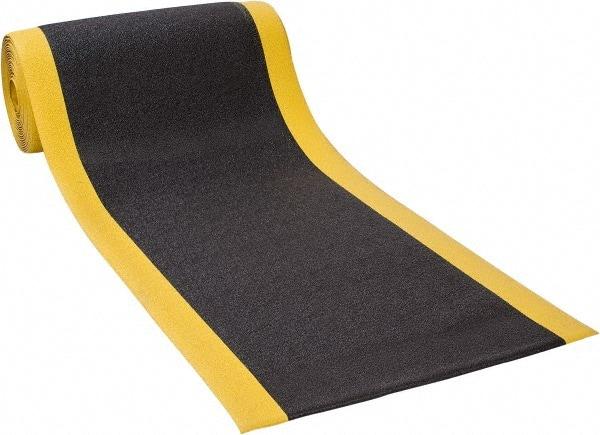 PRO-SAFE - 60' Long x 3' Wide, Dry Environment, Anti-Fatigue Matting - Black with Yellow Borders, Urethane with Vinyl Sponge Base, Beveled on 4 Sides - Caliber Tooling