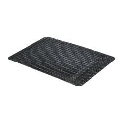 Anti-Fatigue Mat: 6' Length, 3' Wide, 15/16″ Thick, Vinyl, Beveled Edge, Heavy-Duty Diamond Plate, Black, Dry