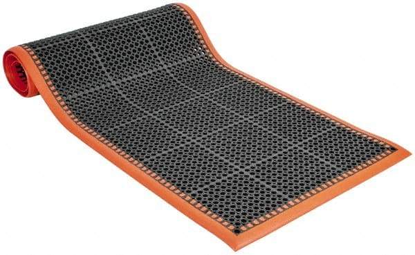 PRO-SAFE - 10' Long x 3' Wide, Dry/Wet Environment, Anti-Fatigue Matting - Black with Orange Borders, Natural Rubber with Rubber Base, Beveled on 4 Sides - Caliber Tooling