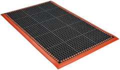 PRO-SAFE - 5' Long x 3' Wide, Dry/Wet Environment, Anti-Fatigue Matting - Black with Orange Borders, Natural Rubber with Rubber Base, Beveled on 4 Sides - Caliber Tooling