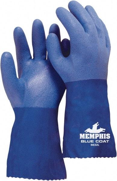 MCR Safety - Size 3XL (12), 12" Long, 80 mil Thick, Supported, PVC Chemical Resistant Gloves - Rough Finish, Interlock Knit Lined, Blue - Caliber Tooling