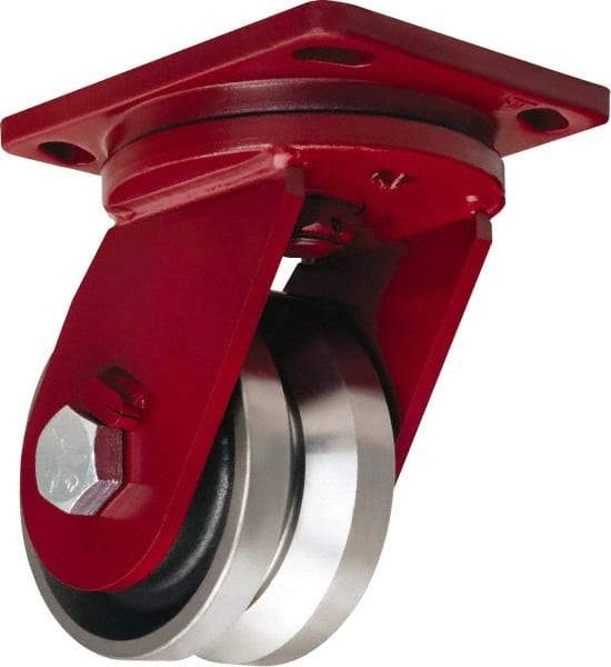 Hamilton - 6" Diam x 3" Wide, Iron Swivel Caster - 4,500 Lb Capacity, Top Plate Mount, 6-1/2" x 7-1/2" Plate, Straight Roller Bearing - Caliber Tooling