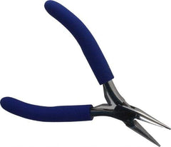 Aven - 4-1/2" OAL, 15/16" Jaw Length x 23/64" Jaw Width, Long Nose Chain Nose Pliers - Serrated Jaw, Standard Head, ESD Cushion Handles, with Spring - Caliber Tooling