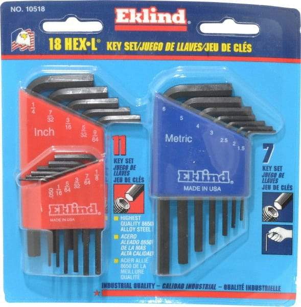 Eklind - 18 Piece L-Key Hex Key Set - Hex Range 0.05 to 1/4" - Caliber Tooling