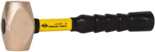 NUPLA - 4 Lb Head 1-43/64" Face Brass Nonmarring Hammer - 12" OAL, Fiberglass Handle - Caliber Tooling