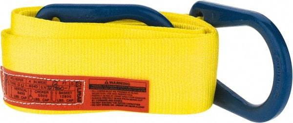 Lift-All - 12' Long x 4" Wide, 6,400 Lb Vertical Capacity, 1 Ply, Polyester Web Sling - 5,000 Lb Choker Capacity, Yellow - Caliber Tooling