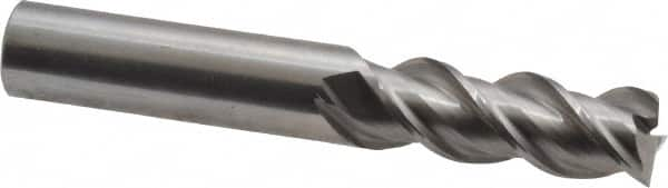 OSG - 3/8", 1" LOC, 3/8" Shank Diam, 2-1/2" OAL, 3 Flute, Solid Carbide Square End Mill - Single End, Uncoated, Spiral Flute, 45° Helix, Centercutting, Right Hand Cut, Right Hand Flute, Series 2042 - Caliber Tooling