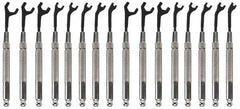 Moody Tools - 16 Piece, 5/64" to 5/16" (2.5mm to 7mm), Open End Wrench Set - Inch/Metric Measurement Standard, Black Oxide Finish, Comes in Canvas Roll - Caliber Tooling