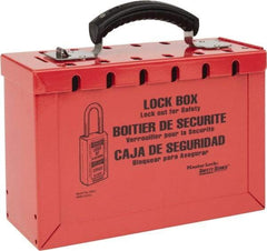 Master Lock - 3-3/4" Deep x 9-1/4" Wide x 6" High, Portable Group Lockout Box - Red, 12 Padlocks - Caliber Tooling