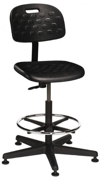 Made in USA - 22 to 32" High Swivel Stool - 18" Wide x 17-1/4" Deep, Polyurethane Seat, Black - Caliber Tooling