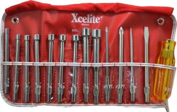 Xcelite - 14 Piece, 3/16 to 1/2" Nut Driver & Screwdriver Set - Hollow Shaft, Plastic Handle - Caliber Tooling