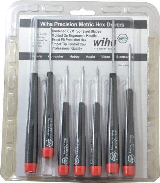 Wiha - 7 Piece, 0.71 to 3mm Precision Hex Driver Set - Comes in Display Box - Caliber Tooling