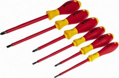 Wiha - 6 Piece Phillips & Slotted Screwdriver Set - Round Shank, Insulated Handle, Bit Sizes: Philips #1 to #3, Tip Thickness: 9/64, 3/16 & 1/4 - Caliber Tooling