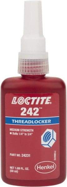 Loctite - 50 mL Bottle, Blue, Medium Strength Liquid Threadlocker - Series 242, 24 hr Full Cure Time, Hand Tool, Heat Removal - Caliber Tooling