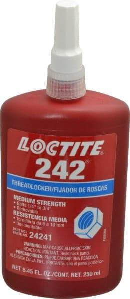 Loctite - 250 mL Bottle, Blue, Medium Strength Liquid Threadlocker - Series 242, 24 hr Full Cure Time, Hand Tool, Heat Removal - Caliber Tooling