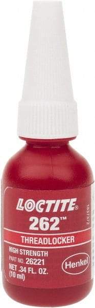 Loctite - 10 mL Bottle, Red, High Strength Liquid Threadlocker - Series 262, 24 hr Full Cure Time, Hand Tool, Heat Removal - Caliber Tooling