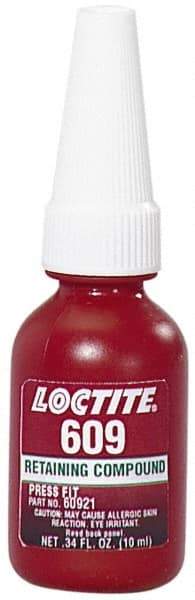 Loctite - 10 mL Bottle, Green, Medium Strength Liquid Retaining Compound - Series 609, 24 hr Full Cure Time, Heat Removal - Caliber Tooling