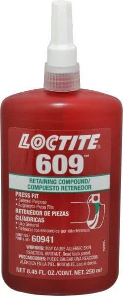 Loctite - 250 mL Bottle, Green, Medium Strength Liquid Retaining Compound - Series 609, 24 hr Full Cure Time, Heat Removal - Caliber Tooling