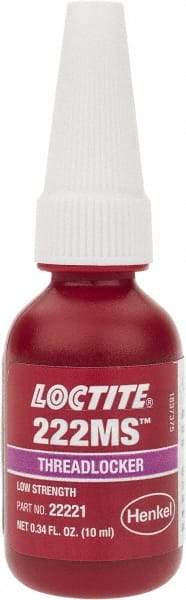 Loctite - 10 mL Bottle, Purple, Low Strength Liquid Threadlocker - Series 222MS, 24 hr Full Cure Time, Hand Tool Removal - Caliber Tooling