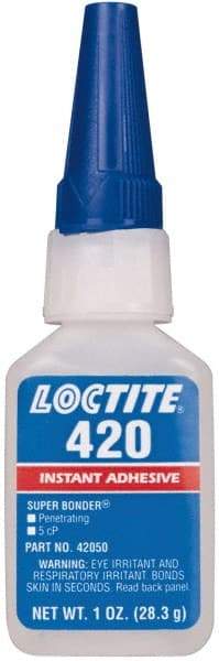 Loctite - 1 oz Bottle Clear Instant Adhesive - Series 420, 20 sec Fixture Time, 24 hr Full Cure Time, Bonds to Metal, Plastic & Rubber - Caliber Tooling