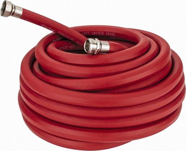 Parker - 50' Long, 3/4" Male x Female GHT, -40 to 200°F, Rubber High Temp & High Pressure Hose - 5/8" ID, Red, 125 psi - Caliber Tooling