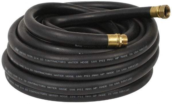 Parker - 50' Long Contractor Hose - 3/4" Diam, 3/4" GHT, Rubber, 100 psi, Black - Caliber Tooling