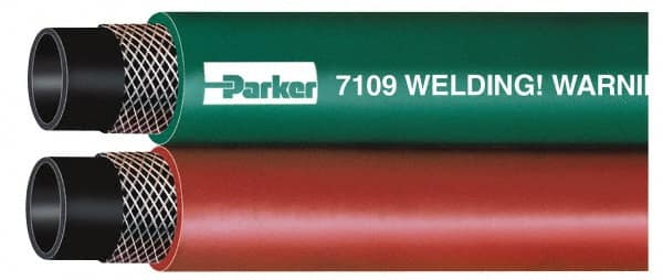 Parker - 5/16" Inside x 19/32" Outside Diam, Grade T Welding Hose - Green & Red, 50' Long, Twin Style, 200 psi Working Pressure - Caliber Tooling