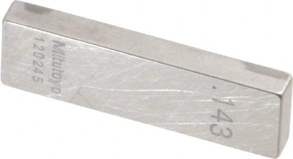 Mitutoyo - 0.143" Rectangular Steel Gage Block - Accuracy Grade AS-1, Includes Certificate of Inspection - Caliber Tooling