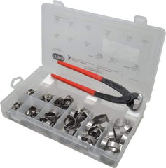 Oetiker - 124 Piece, 5/16 to 1" Diam, 2-Ear Service Clamp Kit - 123 Clamps & 1 Stainless Steel Standard Jaw Pincer - Caliber Tooling