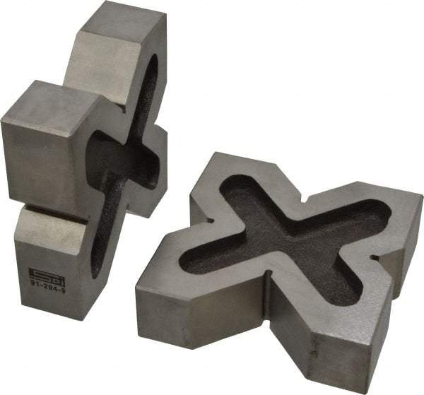 SPI - 3/4 to 2" Capacity, 90° Angle, Cast Iron 4-Way V-Block - 4" Long x 1-3/16" Wide x 4" High, Sold as Matched Pair - Caliber Tooling