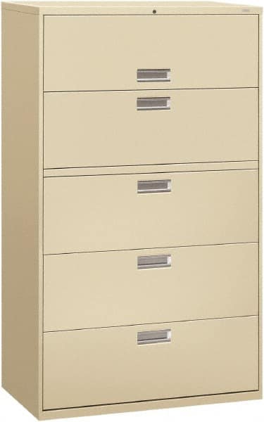 Hon - 42" Wide x 67" High x 19-1/4" Deep, 5 Drawer Roll-Out, Roll-Out Posting - Steel, Putty - Caliber Tooling