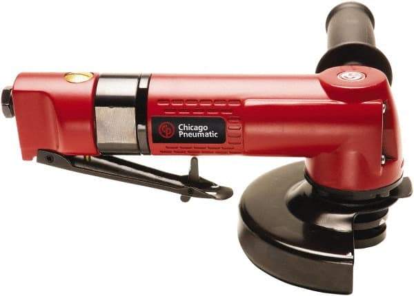 Chicago Pneumatic - 5" Wheel Diam, 12,000 RPM, Pneumatic Angle & Disc Grinder - 3/8-24 Spindle, 5.4 CFM, Front Exhaust - Caliber Tooling