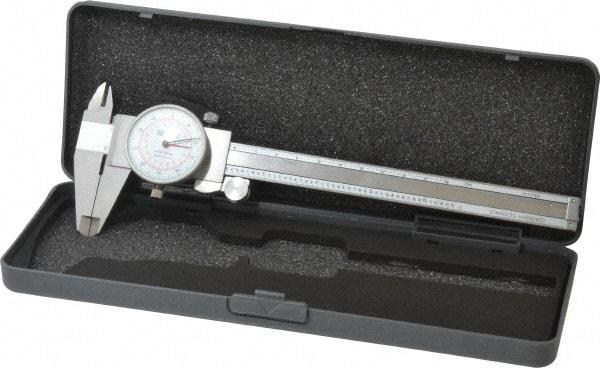 Fowler - 0mm to 6" Range, 0.001" and 0.02 mm Graduation, 0.1" per Revolution, Dial Caliper - White Face, 1.56" Jaw Length - Caliber Tooling