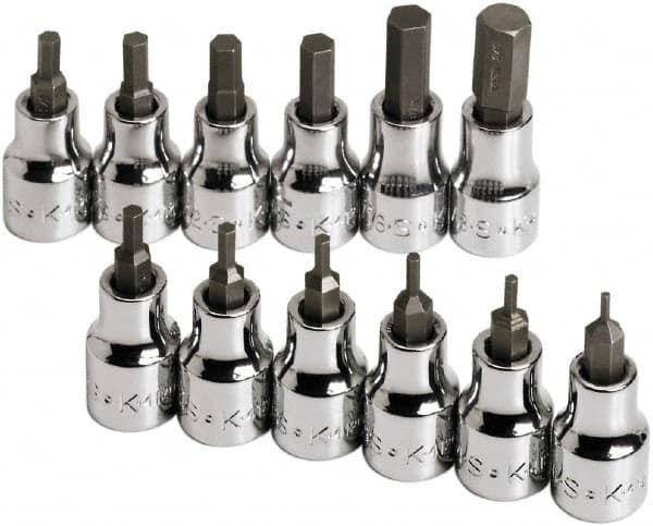 SK - 12 Piece 3/8" Drive Inch Hex Bit Socket Set - 1/16 to 3/8" Hex - Caliber Tooling