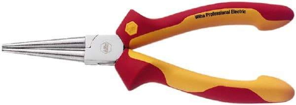 Wiha - 6-5/16" OAL, 1-11/16" Jaw Length x 11/16" Jaw Width, Long Nose Side Cutting Insulated Pliers - Serrated Jaw, Round Nose Head - Caliber Tooling