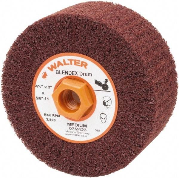 WALTER Surface Technologies - 4-1/2" Diam Aluminum Oxide Unmounted Flap Wheel - 5/8" Hole, 5/8-11 Thread, 2" Wide, Nonwoven, Medium Grade, 3,800 Max RPM - Caliber Tooling