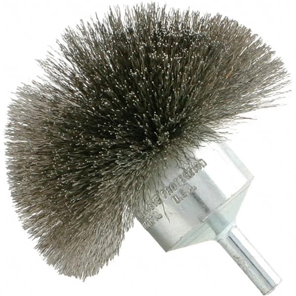 Brush Research Mfg. - 1-1/2" Brush Diam, Crimped, Flared End Brush - 1/4" Diam Steel Shank, 20,000 Max RPM - Caliber Tooling